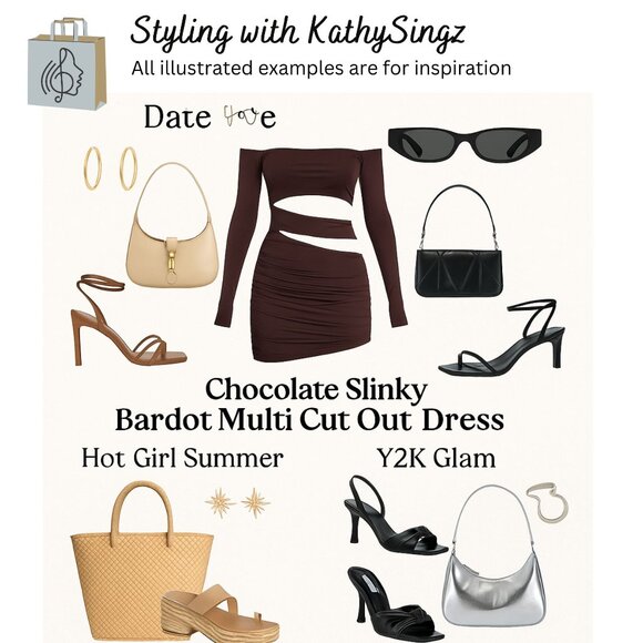 Chocolate Slinky Cut Out Bodycon Mini Dress Size 4 Bardot Y2K Baddie Clubwear - Picture 4 of 11